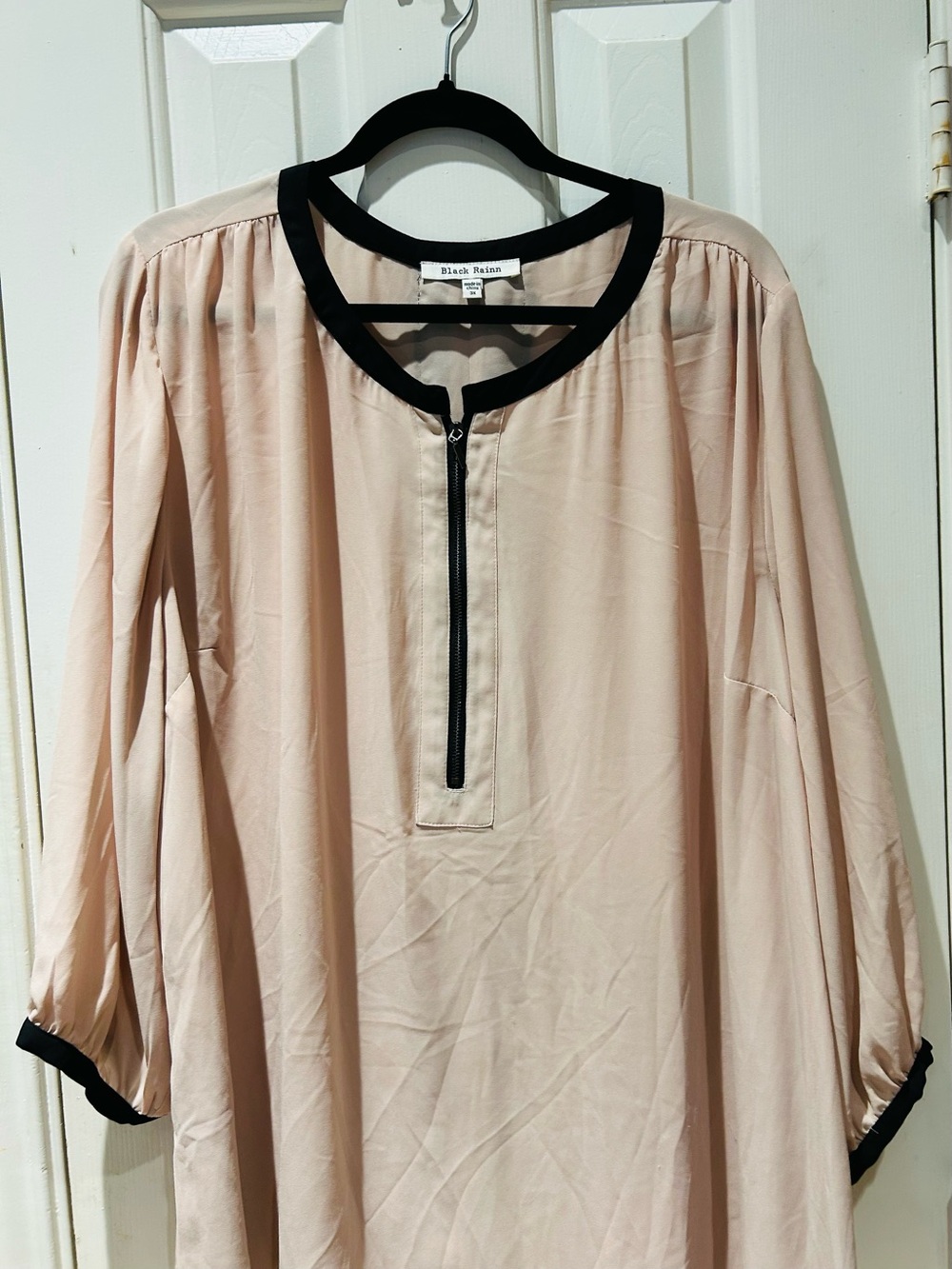 Black Rainn Blush Zip-Neck Tunic with Black Trim